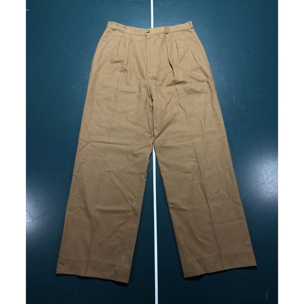 Vintage 1970s Calvin Klein Wool Blend Pants Women's 12 Brown Pleated Relaxed Fit